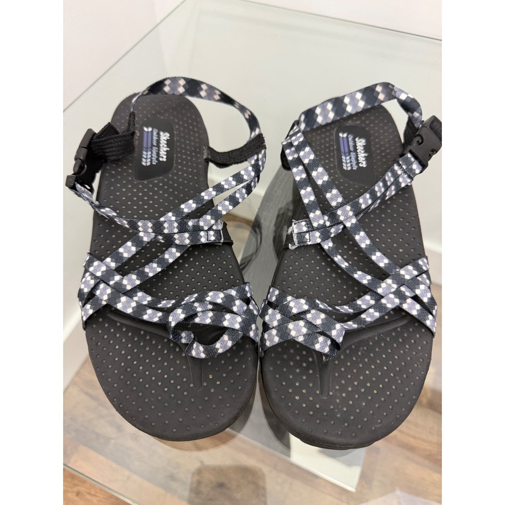 Skechers Outdoor Lifestyle Strappy Athletic Sandals Black White Patterned Size 9